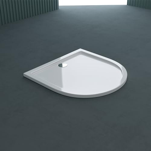 doporro Plato de ducha plano diseño Faro4W 100x100x4cm acrílico en blanco Semicircular incl. válvula de desagüe AL01 adecuada para instalación a nivel del suelo y conexiones-DIN