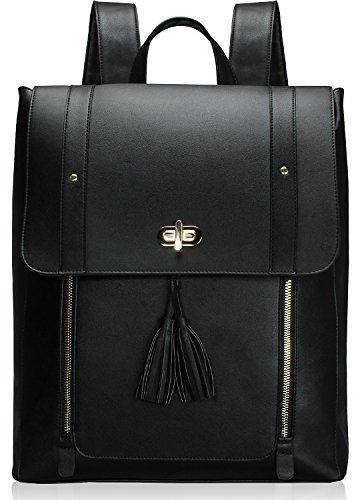ESTARER Mujer Mochila para portátil Negra Cuero de PU