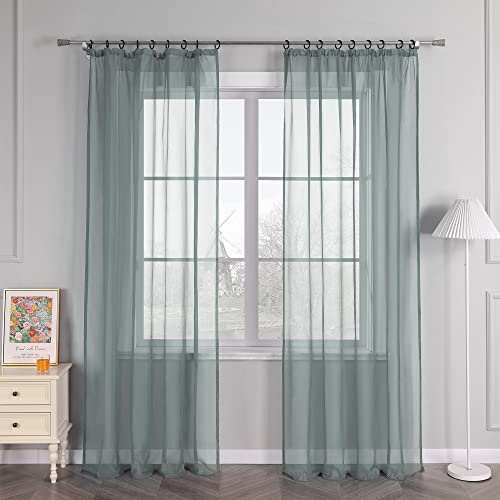 HongYa Vorhang, einfarbig, mit Kräuselband, einfache Installation, transparent, Dekoration für Fenster von Wohnzimmer, Schlafzimmer, schlicht und natürlich, silberfarben, Höhe/L 245/145 cm