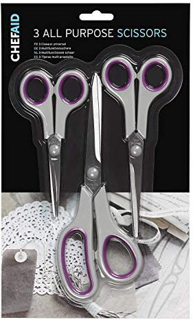 Chef Aid Scissors, Set of 3 Stainless Steel Bladed Scissors, Soft Grip, Versatile Set to be Used in and Around The Household, Office, School, College, University, Workplace, Grey Handle