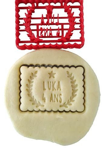 3DKOUPE - Emporte-pièce petit beurre - Motif lauriers et étoile - Personnalisable avec texte (jusqu'à 2 lignes) - Couleur au choix - Conçu et fabriqué en France