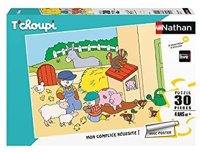 NATHAN - Kinderpuzzle - 30 Teile - T'choupi auf dem Bauernhof - Mädchen oder Junge ab 4 Jahren - Hochwertiges Puzzle - Dicker und haltbarer Karton - Everyday & Animals - 86379