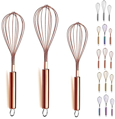 Roségold Schneebesen,Kyraton Edelstahl Schneebesen 8,10,12 3 Stück,Titanbeschichteter Roségold ，geeignet für die Küche,zum Kochen,Rühren und Schlagen verwendet.(3 Packungen)