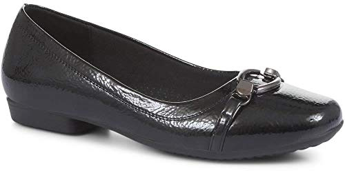 Pavers Women's Slip-On Ballerina Pumps in Black - Metallic Detail and Lightweight Sole - Ladies Casual Shoes - Square Toe Footwear - Size UK 6 / EU 39