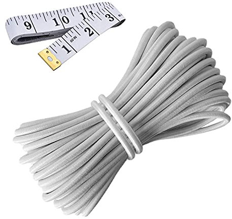 HEMYLU Elastische Kordel, 3 mm x 4,2 m, weiß, elastische Schnur Bungee-Gummiseil mit Nylonhülle und schwerer Stärke für Handwerk, Heimwerken, Nähen