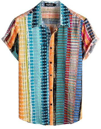 VATPAVE Mens Floral Hawaiian Shirts Short Sleeve Button Down Beach Shirts Large Multicolor