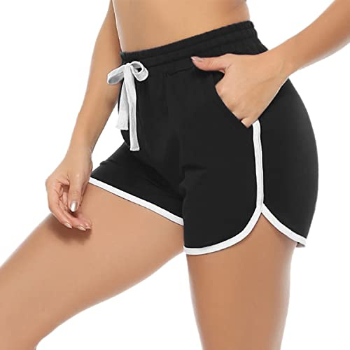 Aseniza Löparshorts för kvinnor, mjuka sportjoggingkläder, bomull, lounge, träning, gym, yoga, strippad hög midja med fickor