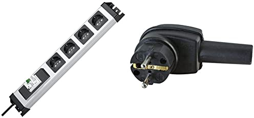 Kopp 228120012 Powerversal Steckdosenleiste 4-Fach mit FI/LS Schalter & 178216009 Schutzkontakt-Vollgummi-Winkelstecker