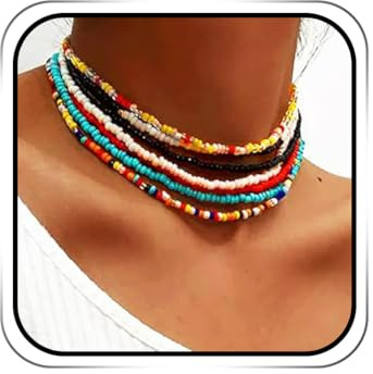 ACEDRE Boho Layered Beaded Choker Necklace Colorful Bead Necklaces Beach Chokers Set 7PCS for Women