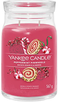 Yankee Candle Signature Duftkerze ; große Kerze mit langer Brenndauer „Peppermint Pinwheels“ ; Soja-Wachs-Mix