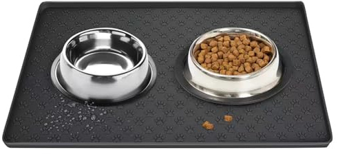 MLAHBT Hunde Futtermatte Katzen Futtermatte Napfunterlage Silikon, Futtermatten für Hunde rutschfeste um EIN Auslaufen von Wasser oder Lebensmitteln zu vermeiden, spülmaschinenfest(Black)