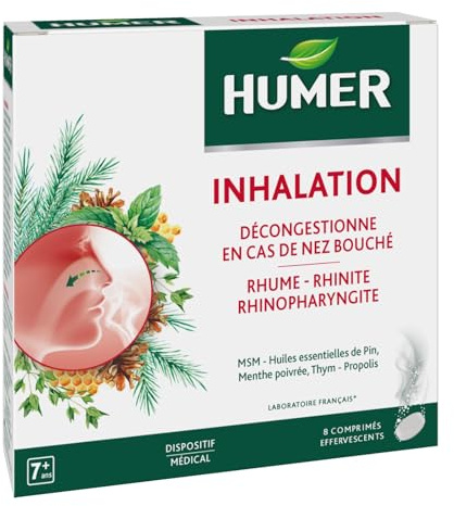 Humer - Inhalation - Décongestionne en cas de rhume et nez bouché - A partir de 7 ans - 8 comprimés effeverscents pour inhalation aux huiles essentielles
