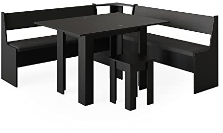Vicco Eckbankgruppe Roman, Schwarz, 180 x 180 cm | mit Tisch, geeignet für Eckaufstellung in Küchen und Essbereichen