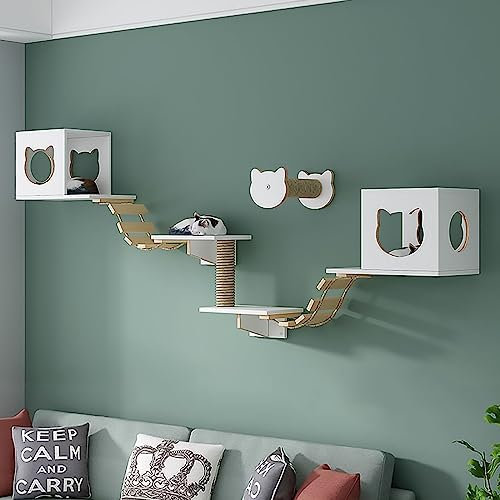 Massivholz-Katzen Kratzmöbel, Katzen Kletterwand Set, Katzenwandparkour, Katze Wandelement, Katzen-Wandregale zum Schlafen, Spielen und Klettern Von Katzen (Size : Package1)