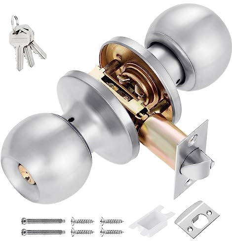 Faankiton Set di Pomelli per Porta, Pomelli di Passaggio, Set di Pomelli per Porte Interne, Set di Pomelli per la Privacy, Maniglia per porta interna rotonda (Esterno, Con Chiavi, Argento)