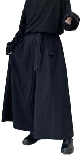 GK-O Herren-Hose, Retro-Stil, lockere Gothic-Tasche, japanische Kendo Hakama, hohe Taille, weites Bein, Schwarz, XXL