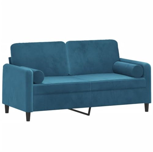 vidaXL Sofa 2 Sitzer, Couch mit Zierkissen, Liegesofa für Wohnzimmer, Polstersofa Sessel Relaxsofa Loungesofa Relaxcouch, Blau Samt