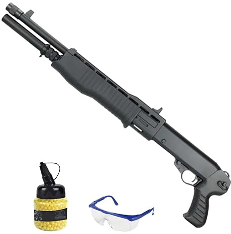 Double Eagle M63 Pump Action Tri-Shot Nero Molla (6mm) | Fucile Airsoft (Pallini in PVC) Calibro 6 mm + caricatore 1000 pallini 0,12 g + occhiali di protezione. (Potenza: 0,8 joule)