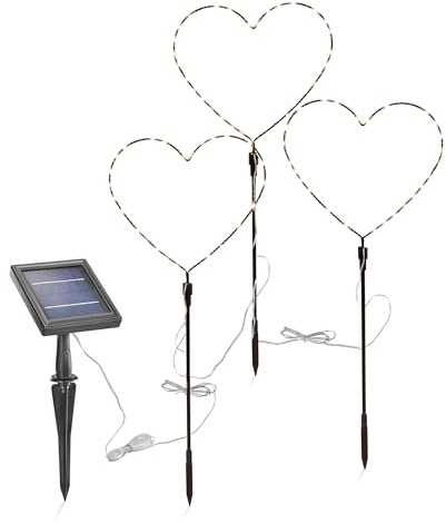 esotec Solar Weihnachtsdeko Herz Trio, 3er Set, LED Steckleuchte, Lichterkette, Solarlampen für außen wetterfest, LiFePo4 Akku, Stecklicht, Garten, Balkon, Kunststoff, IP44, H=73cm, winterfest, 102583