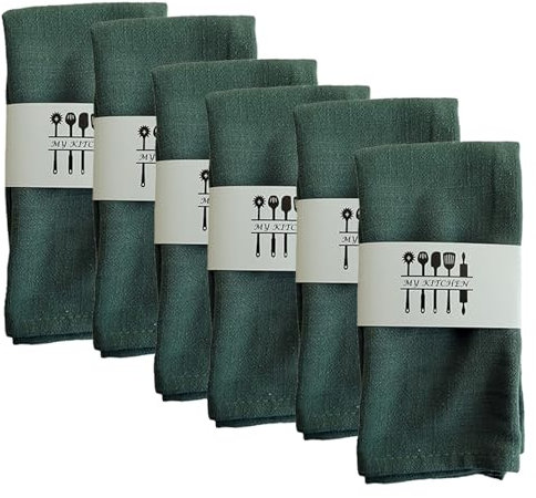 Uixxducc 6er Set Stoffservietten aus Leinen, Servietten 40x40 cm, Tischdekoration Servietten, Leinenservietten Wiederverwendbare für Weihnachten Abendessen Cafe Restaurant (Dunkelgrün)