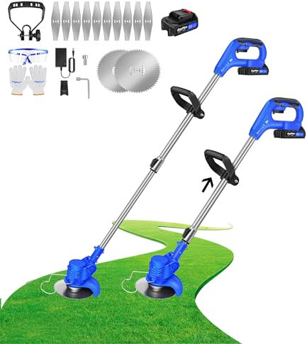 21V Cordless Strimmer With 2x1.5Ah Batteries and Fast Charger, Adjustable Length 36-50, Garden Grass And Weed Cutter/Edger, Includes Blades