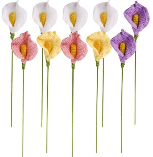 10 Pezzi Gigli di Calla Lavorati a Mano Gigli Finti Artificiali Fiori all'Uncinetto Realistici Piante Domestiche Ornamento Bouquet Sposa per Cerimonia Nuziale