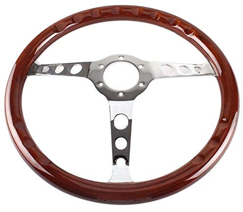 Sportlenkrad,Drift Lenkrad,Auto Lenkrad 380mm 15 Zoll Klassisches Nostalgie Stil Holzmaserung Lenkrad Classic Rad geschlitzt 3 Speichen-Lenkrad Riveted Licht