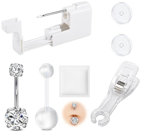 AVYRING Kit de piercing jetable pour nombril, mamelon, barbell, lèvre, langue, kit pistolet de piercing professionnel en acier inoxydable, Acier inoxydable