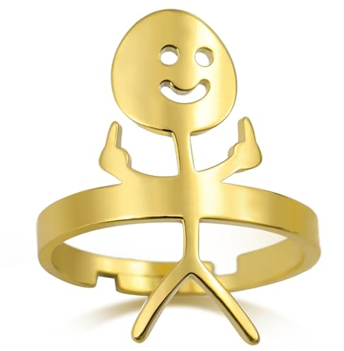 Dreamtimes Smiley Gesicht Figur Gebärdensprache Ringe für Frauen Männer Einstellbare Edelstahl Gebärdensprache Ring mit lustigen Zeichen Paar Ringe