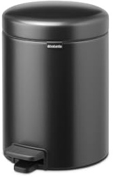 Brabantia NewIcon Kleiner Mülleimer für das Bad mit Deckel, 5 l | Geruchsdichter Treteimer mit herausnehmbarem Inneneimer für Bad, Toilette oder kleine Räume | Confident Grey