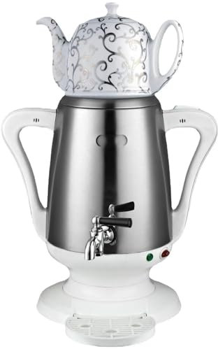 WBRSybUK Tetera Eléctrica Turca, Tetera para Café Turco con Mango Anti-escaldaduras, Olla De Acero Inoxidable De 4 L Y Taza De Té De Cerámica De 1 L, Juego De Tetera,White