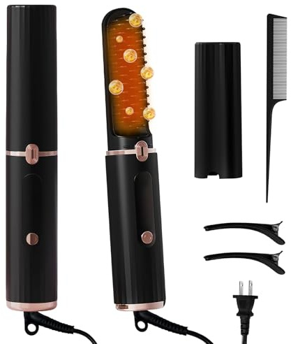 Mesen plattborste, skållskydd plattjärn, negativa joner hårplattång borste med LED-skärm 4-nivåer temperatur 150 °C – 230 °C, utjämningsborste för hår och styling av skägg