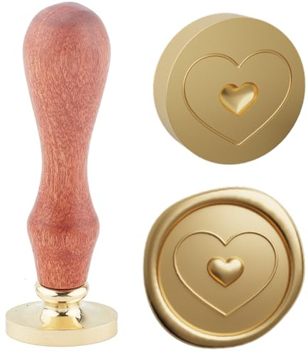 Hobbspring 1 Stück Vintage Wachssiegelstempel 3D Herz Siegelwachsstempel 25mm Abnehmbarer Messing Stempelkopf Mit Holzgriff Für Umschläge Einladungen Hochzeitsdekor Zurück zur Schule