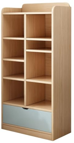 AIJUSSS Holz-Bücherregal mit Schrankschublade,hohes Bücherregal,offenes Boden-Bücherregal,großer Aufbewahrungsorganisator for Bibliothek,Schlafzimmer,Wohnzimmer(Blue,80 * 24 * 155cm)