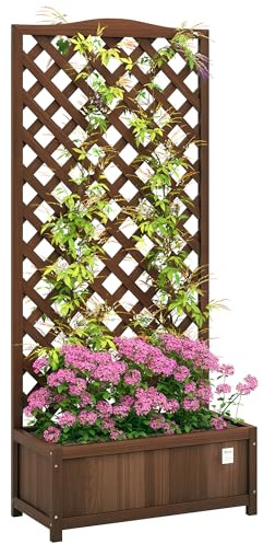 Outsunny Wooden Planter with Trellis, Freestanding Raised Bed for Garden with Lattice, Outdoor Planter Box for Climbing Plants, Vines, Flowers, 76 x 36 x 170 cm, Dark Brown