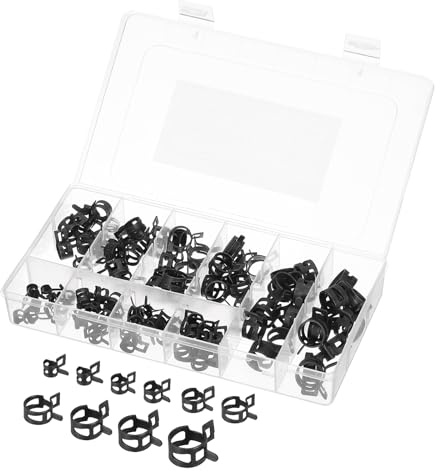 sourcing map 100 Pcs Fuel Line Clamps Spring Band Hose Clamps, 10 Size 6-15mm Silicone Air Tube Vacuum Hose Water Pipe Low Pressure Clamps Assortment Kit, Black