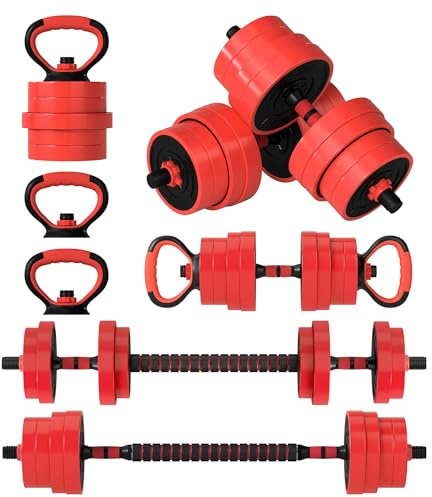 SPORTNOW 4-in-1-Hantel-Set, verstellbar, verwendet als Langhantel, Kugelhantel, Liegestütz-Ständer, freies Gewichte-Set für Männer und Frauen, Heim-Fitness-Training, 30 kg, Rot