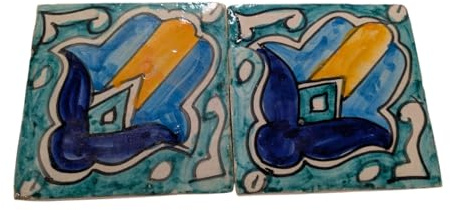 Lot de 2 dalles de mosaïque marocaines Zellige - Motif Hamsa B - 10 cm