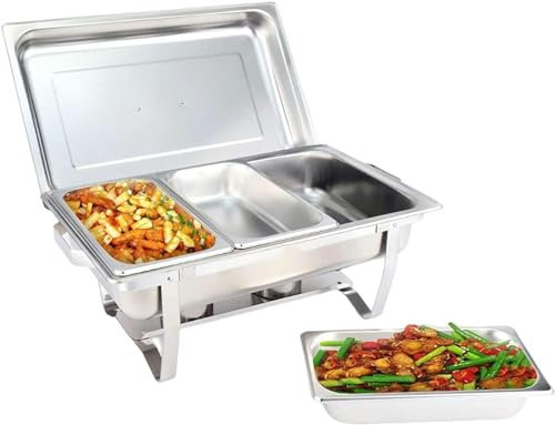 SdaryWare 3 X 3L Chafing Dish Buffet Set, Full Size Stainless Steel Buffet Servers Food Warm Container with 3 Warming Tray, 2 Fuel Holders and Lid