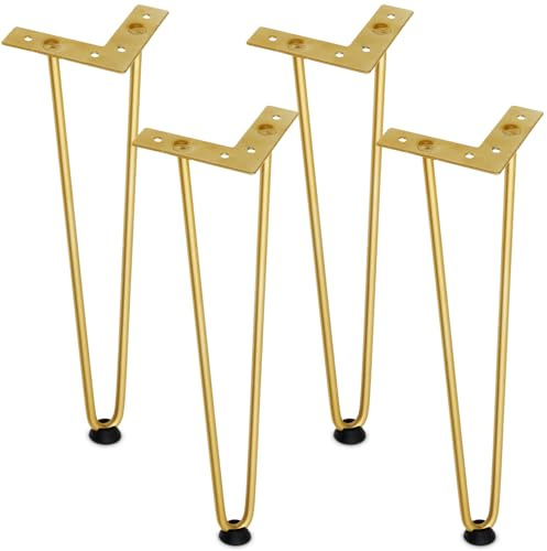 Mavö Möbelbeine Haarnadel 40 cm Gold Harpi 4 Stück | Stabile Tischbeine aus Metall, Moderne Möbelfüße für Tisch, Kommode, Schrank & DIY-Möbel, Hohe Belastbarkeit