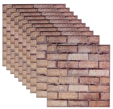 Axincardarm 10 Pack PVC Brick Stone Wall Panel Self Adhesive Brick Effect Wallpaper 3D Wall Panels for Living Room Bathroom Kitchen Walls