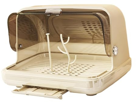 JISADER Babyflaschen Trockenständer, Staubdicht, Leicht zu Reinigen, Aufbewahrungsbox für Babyflaschen, Küchenzubehör, Tassen, Helles Khaki Mittel