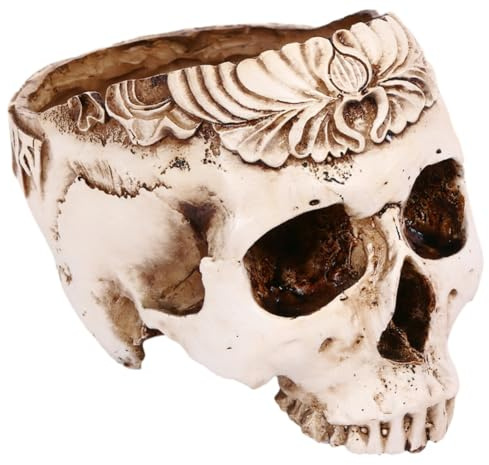 Qusedwey Maceta de Resina con Forma de Calavera, Maceta para Flores y Suculentas, Maceta con Esqueleto Tallado, Maceta para Cactus de AzúCar, Soporte para Macetas, Cuenco para Dulces