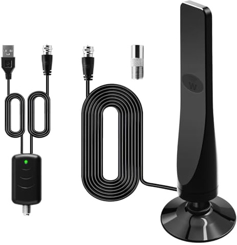Indoor TV Aerial 4K/1080P HD with Signal Booster for Smart TV, High Gain 50‑Mile Digital Antenna with Magnetic Base, Waterproof for Indoor/Outdoor, Freeview HD Aerial for UK TV