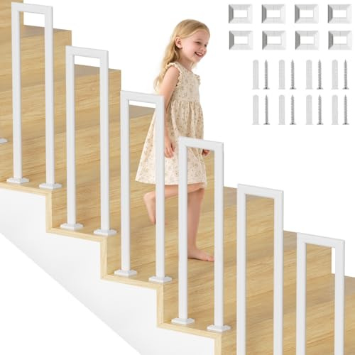 Ollewiellan Barandilla para escaleras Interior y Exterior, Pasamanos Escalera en Forma de U, Elipse, Metal, para Villas, Balcones, Pasillos, Apartamentos (Blanco, 95cm)