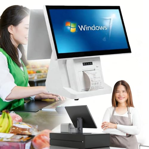 DPDZSW Terminale Pos E Registratore Cassa Smart all-in-One, con Doppio Schermo 15,6 Pollici, Pc Touch Screen E Stampante per Scontrini Integrata, Ideale per Piccole Imprese E Rivenditori