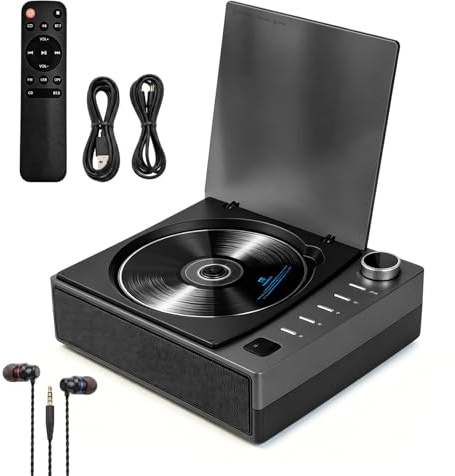 Lecteur CD Portable avec Bluetooth 5.1, Lecteur CD avec Haut-Parleur, télécommande, lecteurCD Rechargeable, Radio FM, MP3, Lecture USB/AUX, Prise Casque, Housse de Protection et Casque Inclus, Noir
