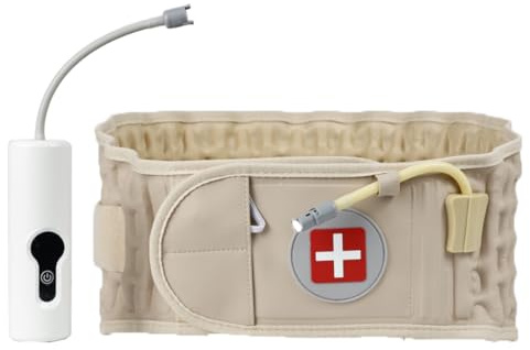 NEWFUN Ryggstöd för ländryggen, med uppblåsbar elektrisk pump, ryggband, uppblåsbart ryggstöd, lindrar muskelsmärta och förebyggande, hållningskorrigering