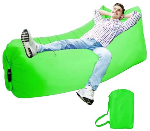 Melldrry Aufblasbare Liege, Luftsofa Outdoor Camping, Aufblasbarer Sessel, Wasserdichtes Aufblasbares Sofa mit Tragebeutel für Camping Stuhl, Park, Strand, Hinterhof(Grün)
