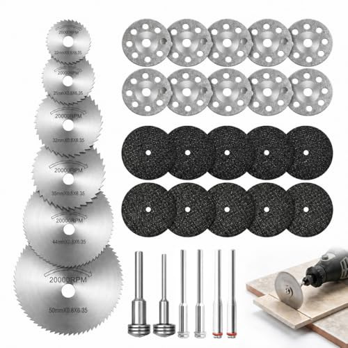 32 Pcs Cutting Discs for Dremel Mini Rotary Tool Cutting Wheels Sets Includes HSS Circular Saw Blades Diamond Cutting Wheels Resin Cutting Wheels with 1/8 Shank for Metal Glass Plastic Stone Wood